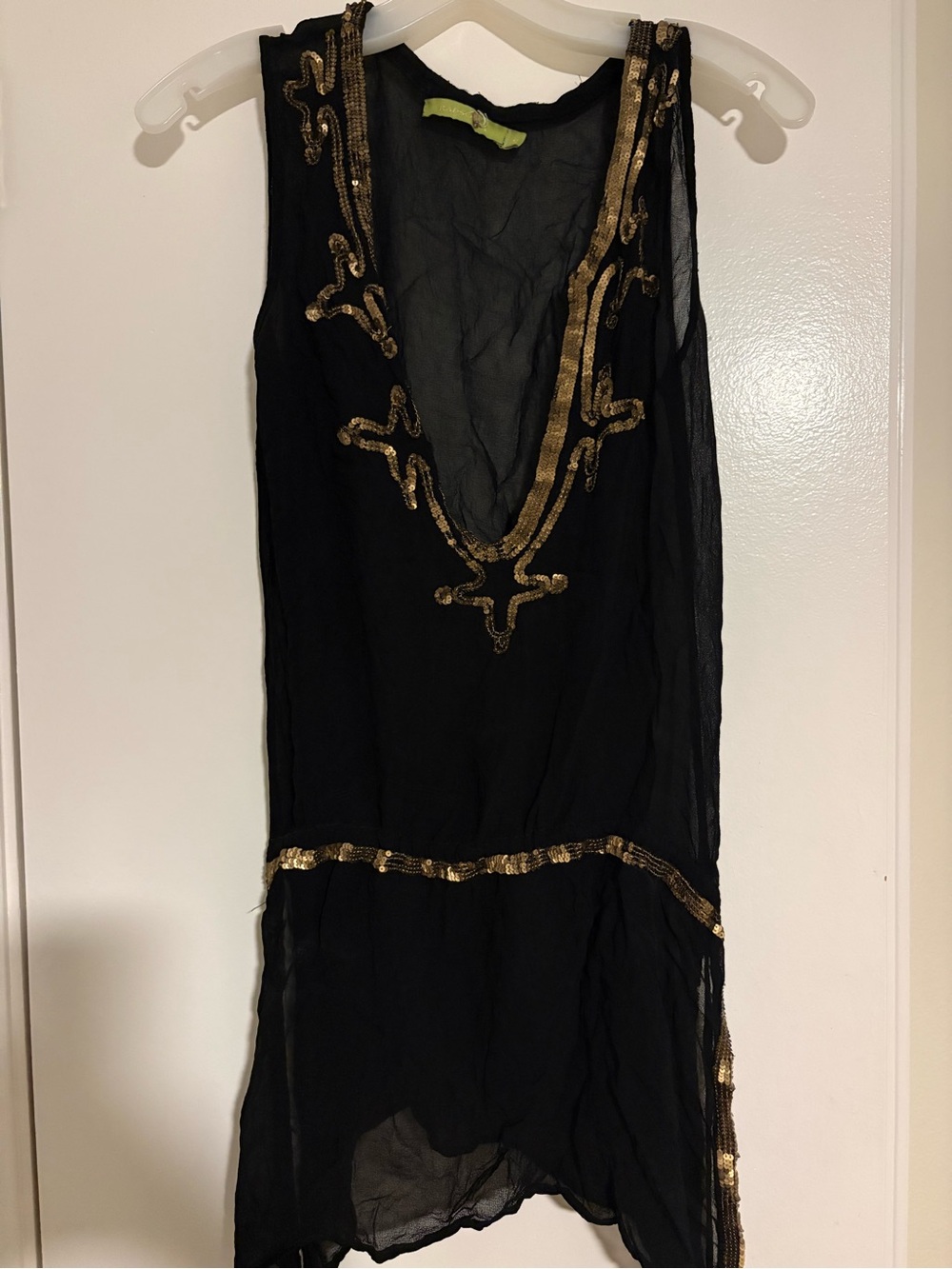 Vintage Black Sheer Beaded Tank with Gold Sequin Trim